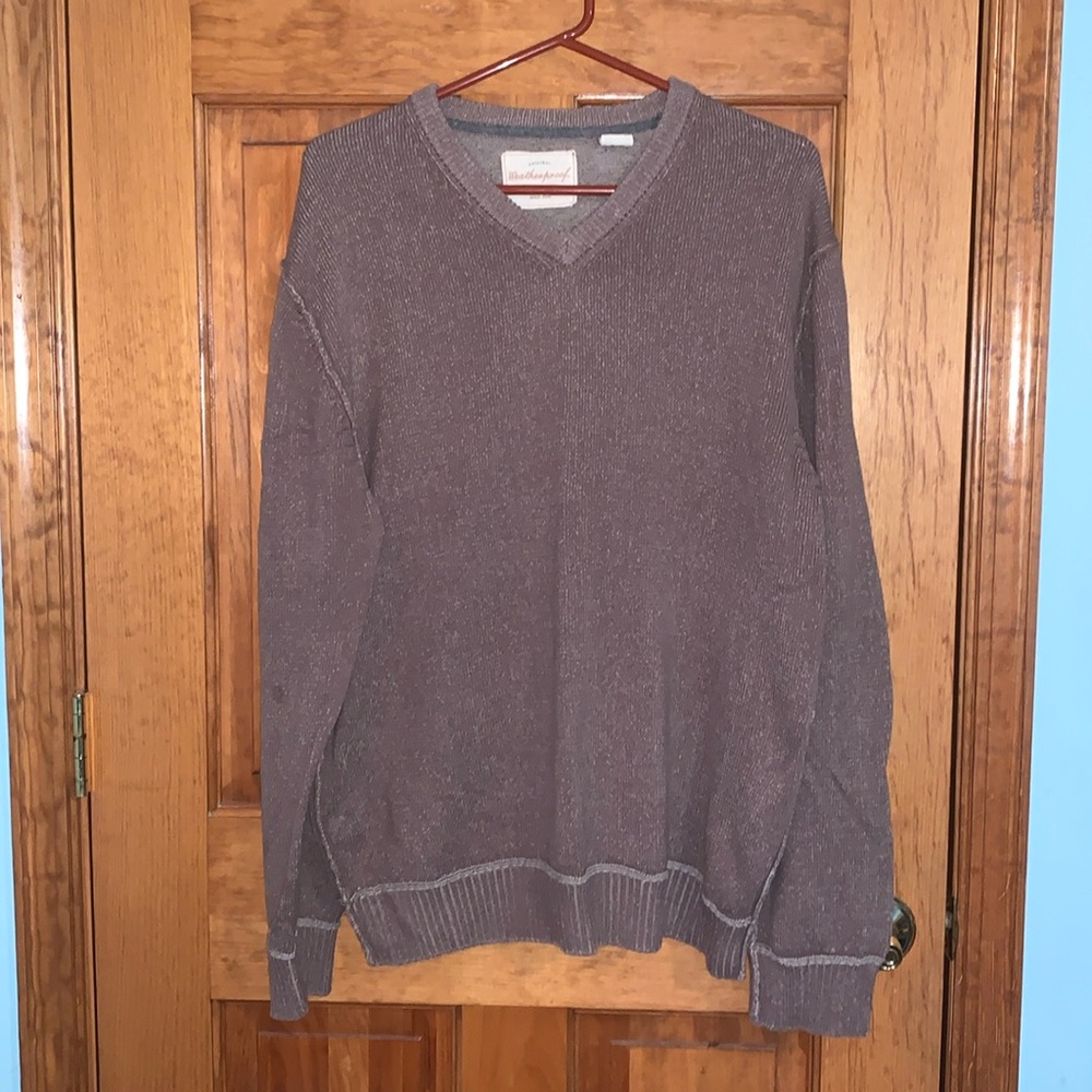 Weatherproof Vintage L Men’s Sweater. Brown. V neck, long sleeve. Cotton